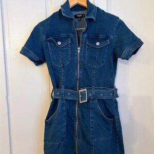 Missguided Blue Denim Belted Dress bodycon